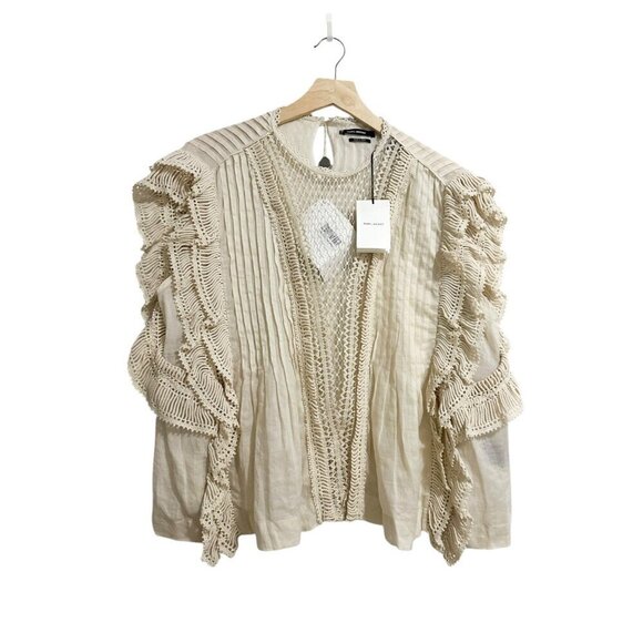 Isabel Marant Roya Sleeveless Lattice-Lace Neck Blouse, Size  FR 44/US 12 - Picture 2 of 13